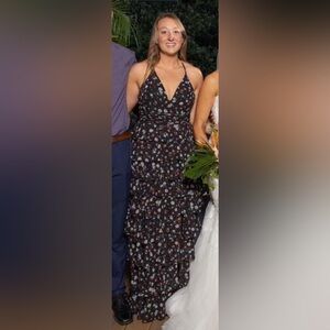 Chic Strapless Floral Dress in Black